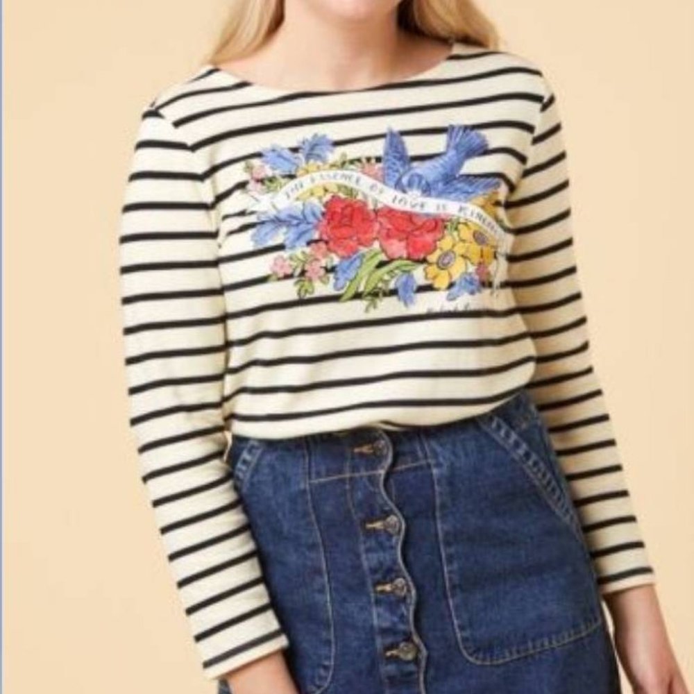 JOANIE Striped Long Sleeve Top with Floral Design US XS/ UK S